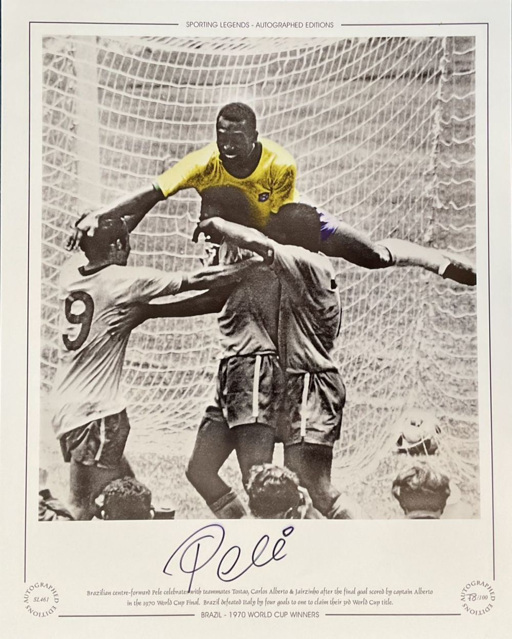 Lot 350: PELE Hand signed 20x16in size. Colourised Print. Limited...