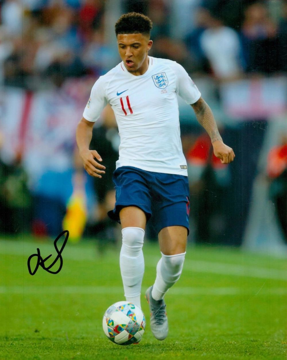 Lot 394: Football England Forward Jadon Sancho Signed 10x8 inch...