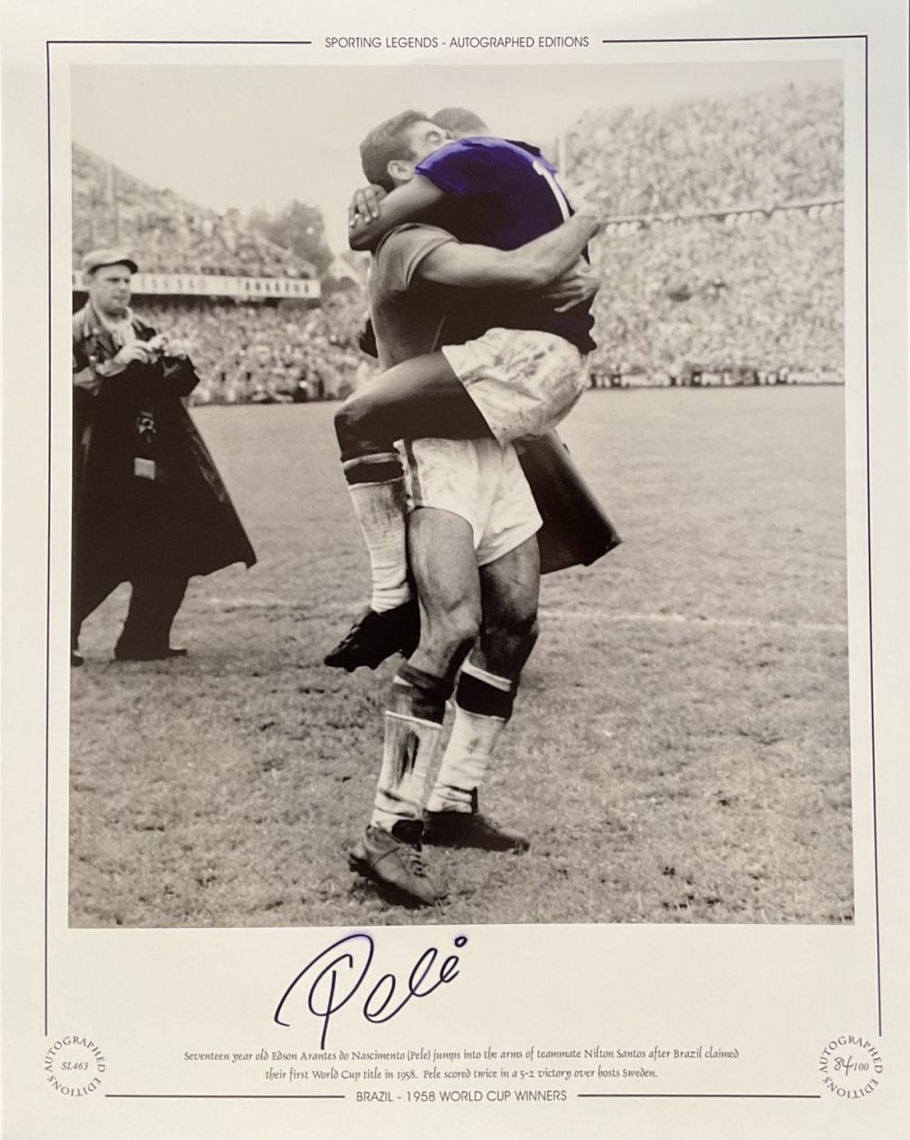 Lot 399: PELE Hand signed 20x16in size. Colourised Print. Limited...