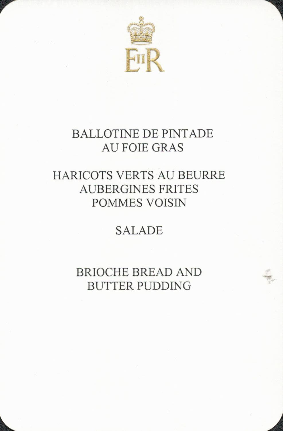 Lot 78: Queen Elizabeth Sandringham Dinner Menu with Royal Crest....