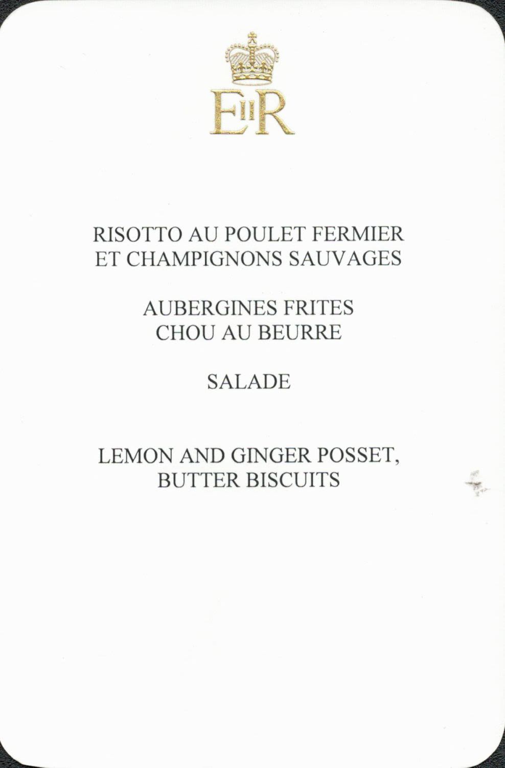 Lot 82: Queen Elizabeth Sandringham Dinner Menu with Royal Crest....