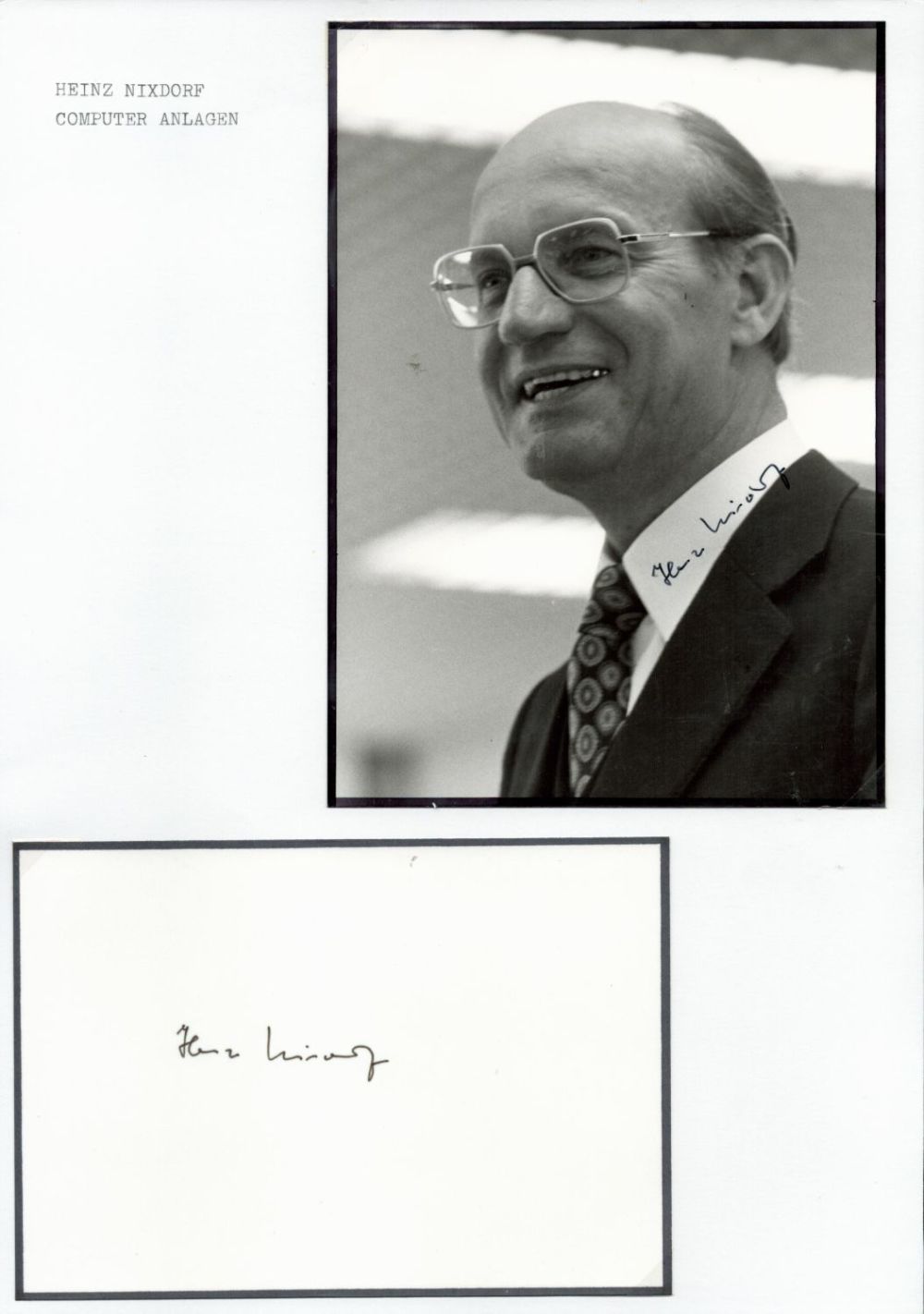 Lot 90: German computing pioneer Heinz Nixdorf Signed 7x5 Black...