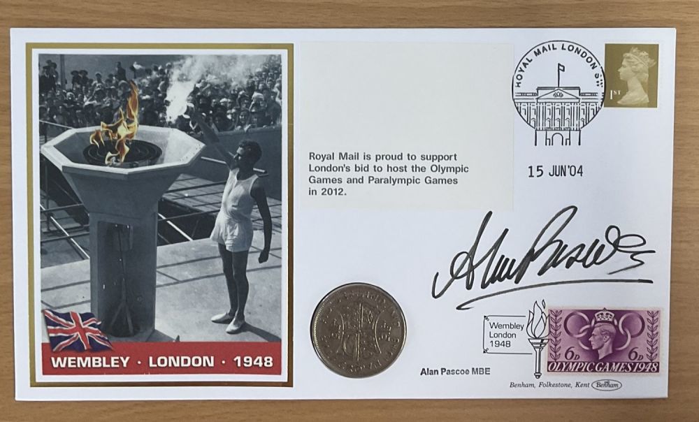 Lot 158: Alan Pascoe MBE signed Wembley London 1948-coin cover....