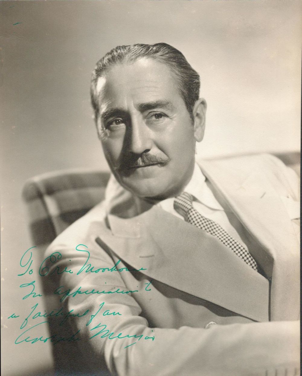 Lot 154: Adolphe Menjou signed 9x8 black and white vintage...