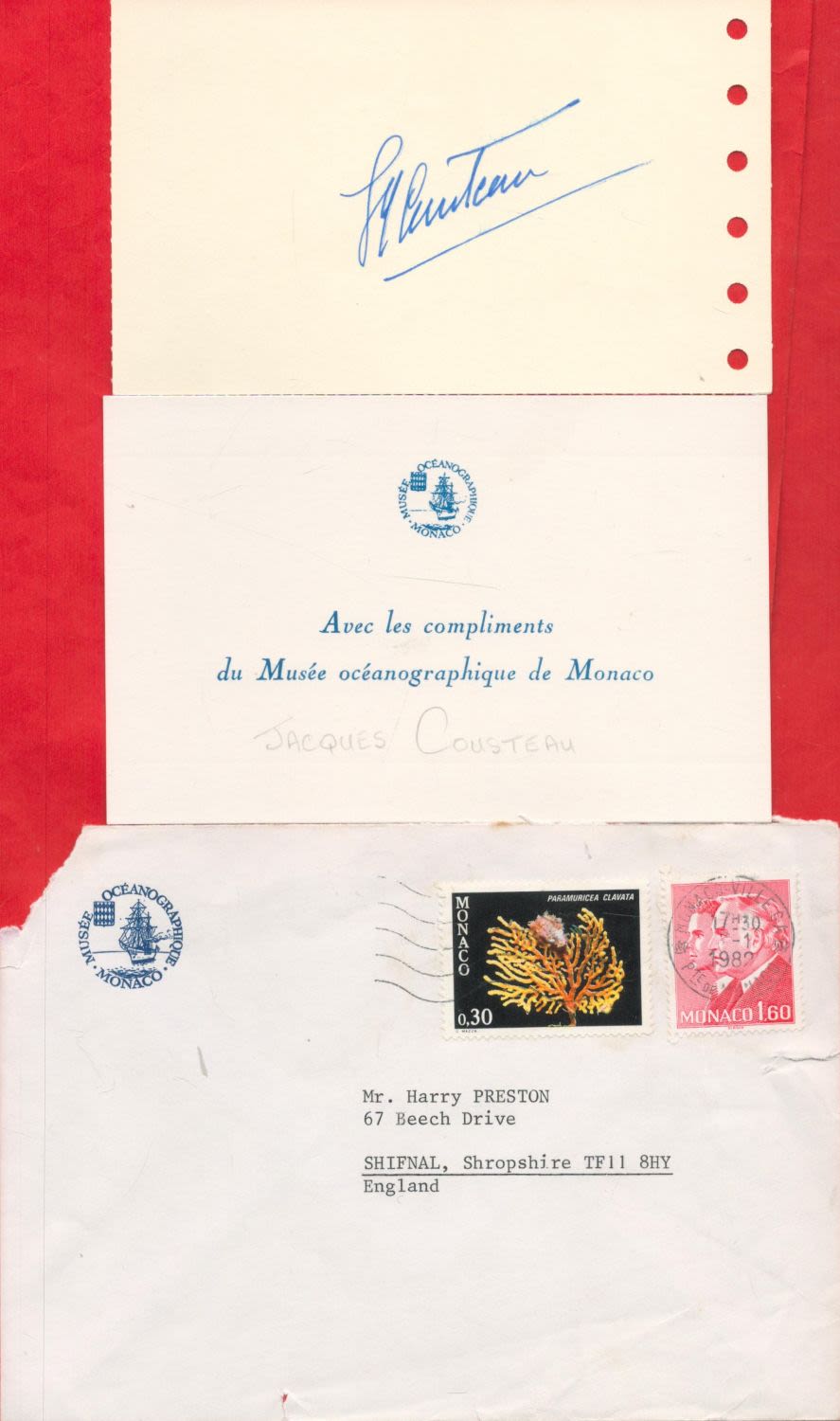 Lot 178: Jacques Cousteau signed 5x3 album page. Jacques-Yves Cousteau,...