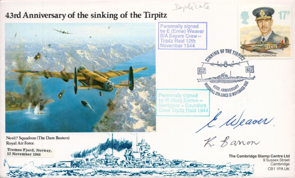 Lot 168: WW2 Ernie Weaver and Bob Barron Signed 43rd...