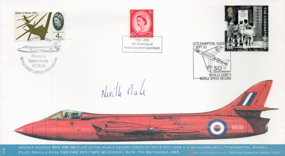 Lot 199: RAF Sqn Ldr Neville Duke Signed Hawker Hunter...
