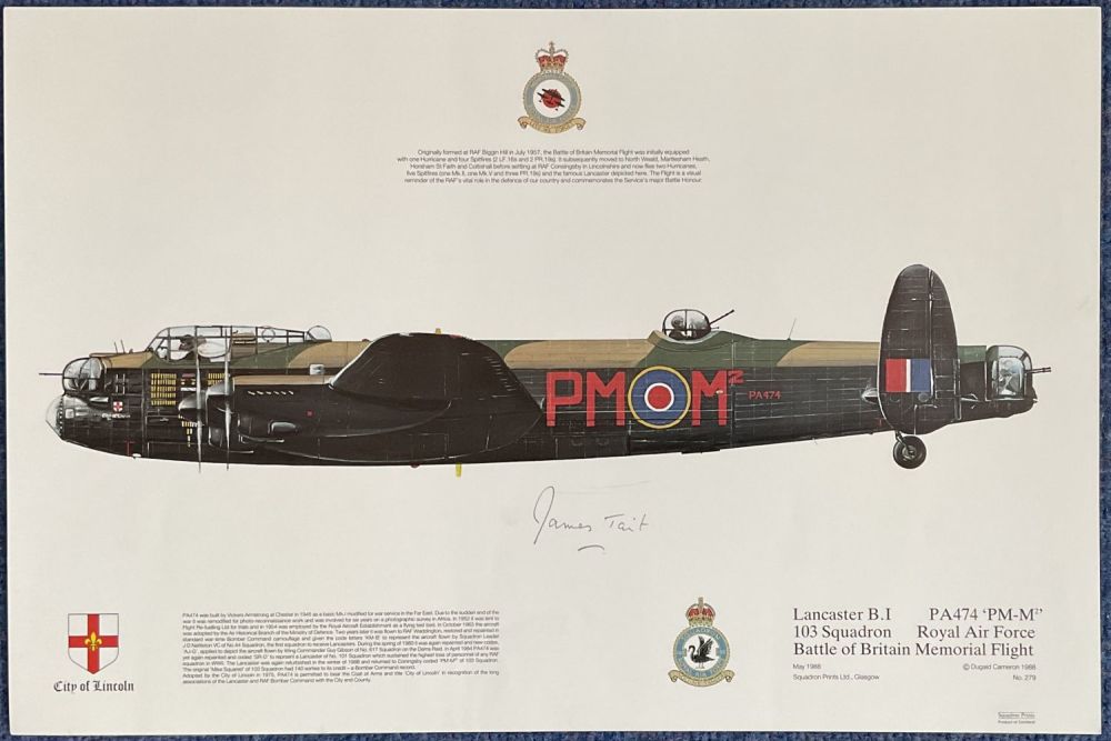 Lot 422: WW2 James Willie Tait Signed Lancaster B1 Pa474...