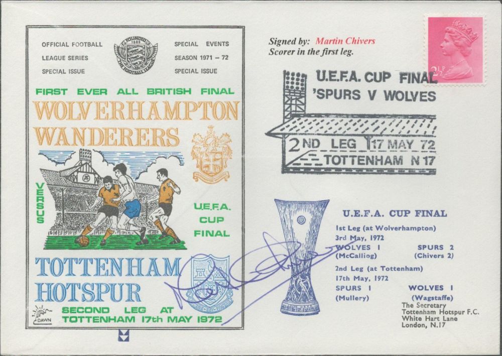 Lot 159: Martin Chivers signed official Tottenham Hotspur V Wolves...
