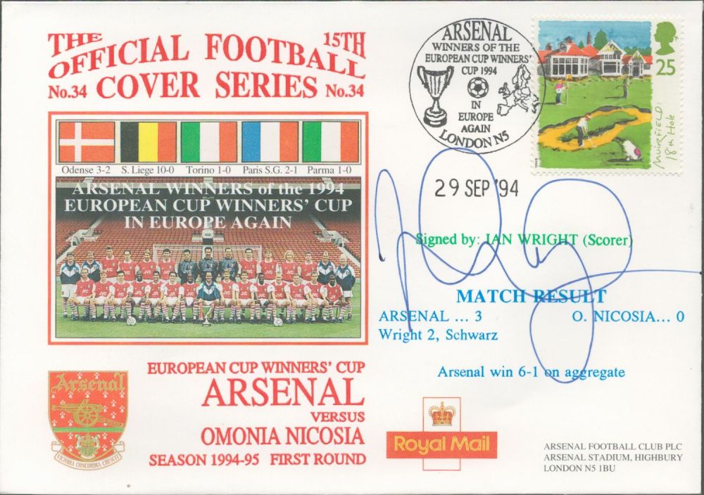 Lot 162: Ian Wright signed official Arsenal V Nicosia 1994...