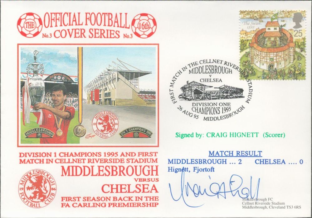 Lot 173: Craig Hignett signed official Middlesbrough V Chelsea 1995...