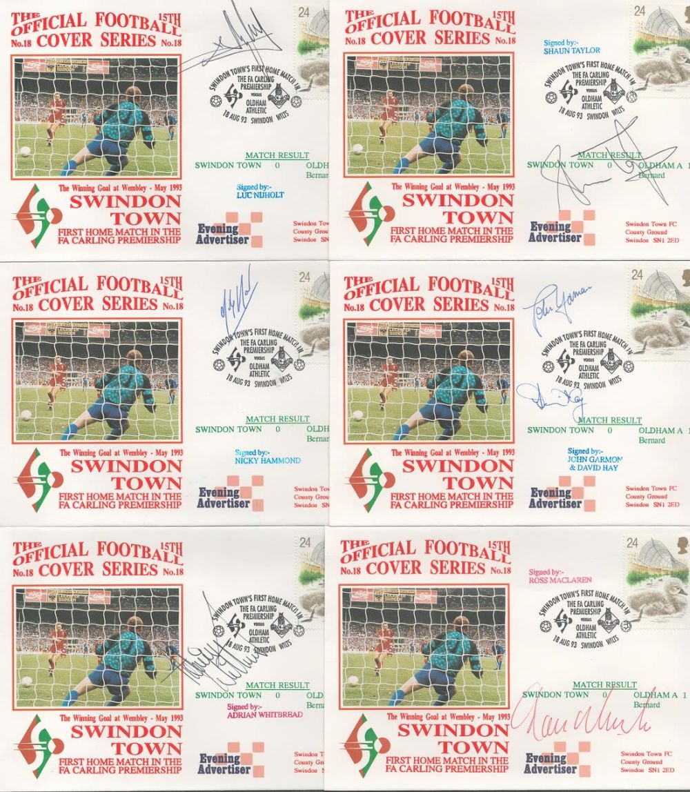 Lot 182: Seven Swindon Players signed official Swindon Town V...