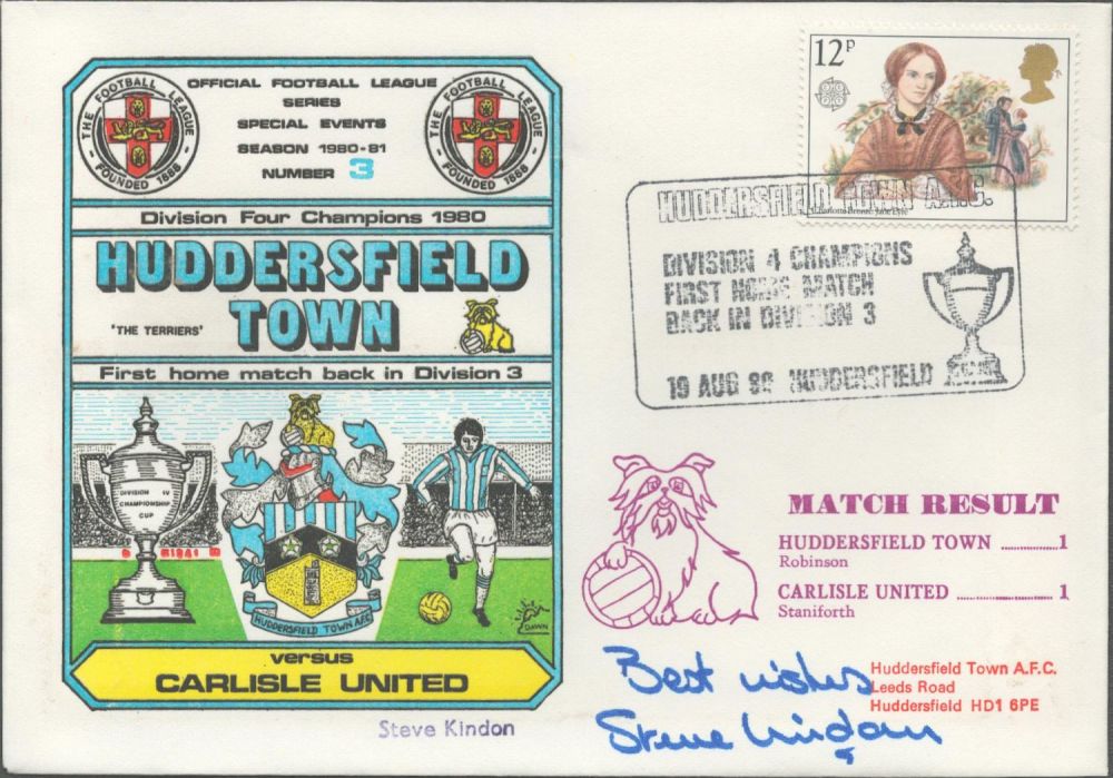 Lot 218: Steve Kindon signed official Huddersfield Town V Carlisle...