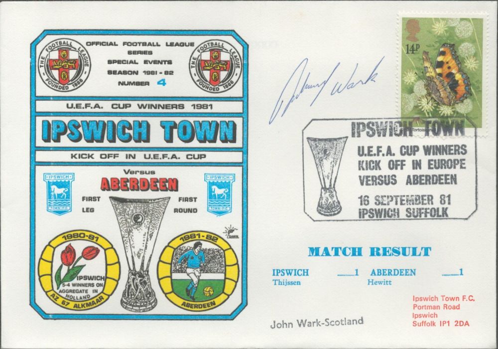 Lot 263: John Wark signed official Ipswich Town V Aberdeen...