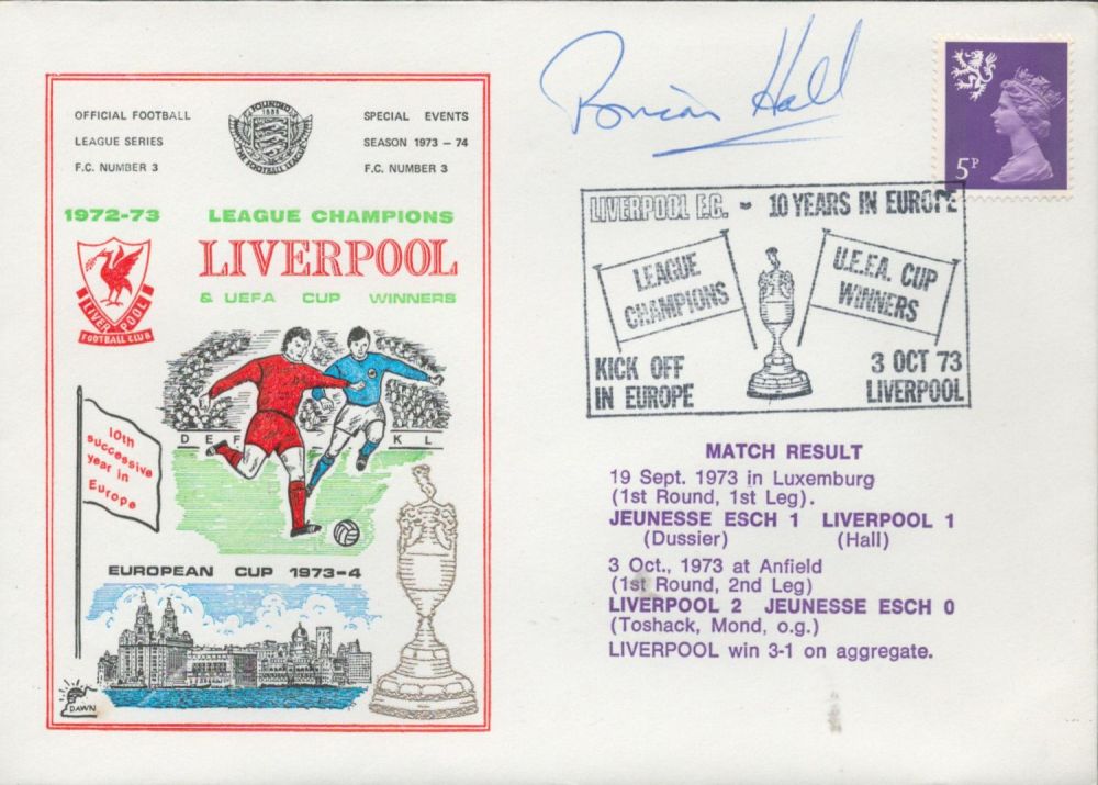 Lot 405: Brian Hall signed official Liverpool V Jeunesse Esch...