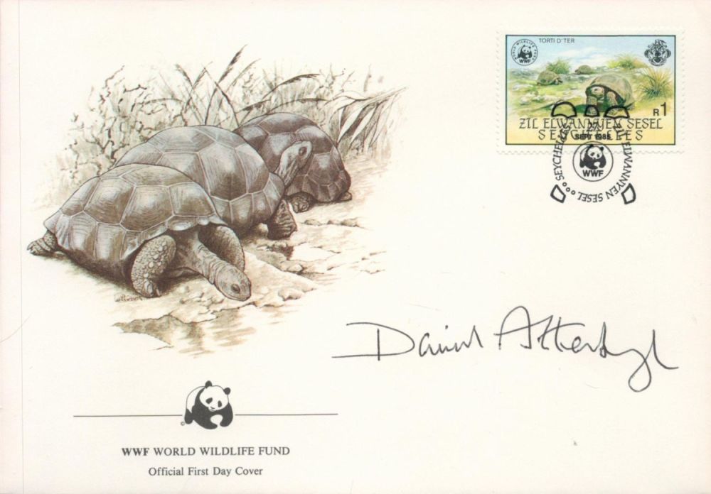 Lot 101: David Attenborough, a signed World Wildlife Fund FDC....