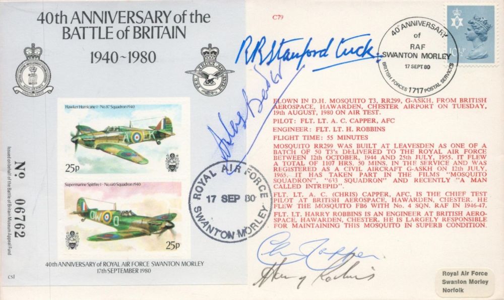 Lot 139: RAF Battle Of Britain 1980 flown FDC. Signed...