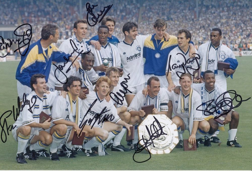 Lot 169: Autographed LEEDS UNITED 12 x 8 photo -...