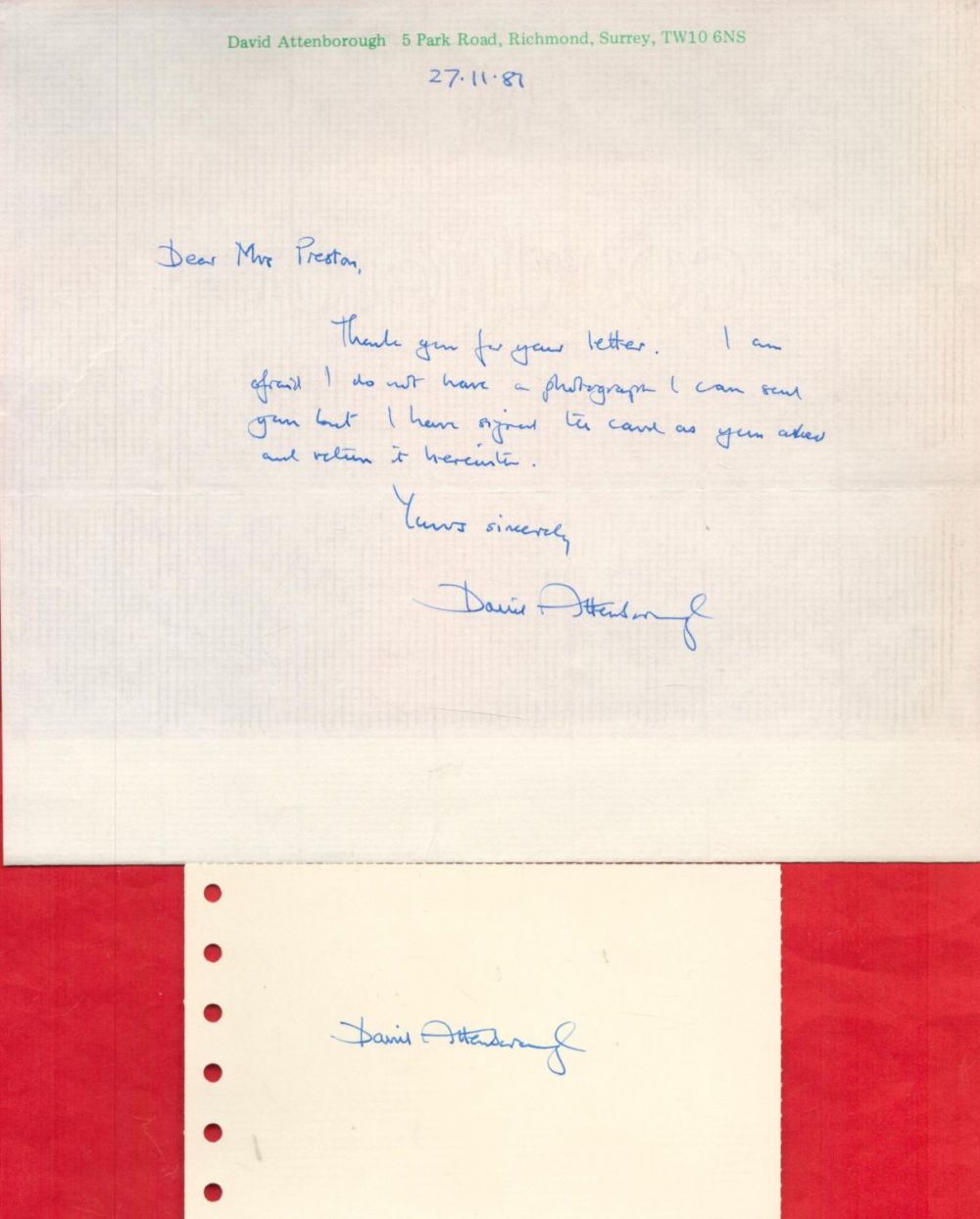 Lot 187: David Attenborough signed collection. 2 items. ALS and...