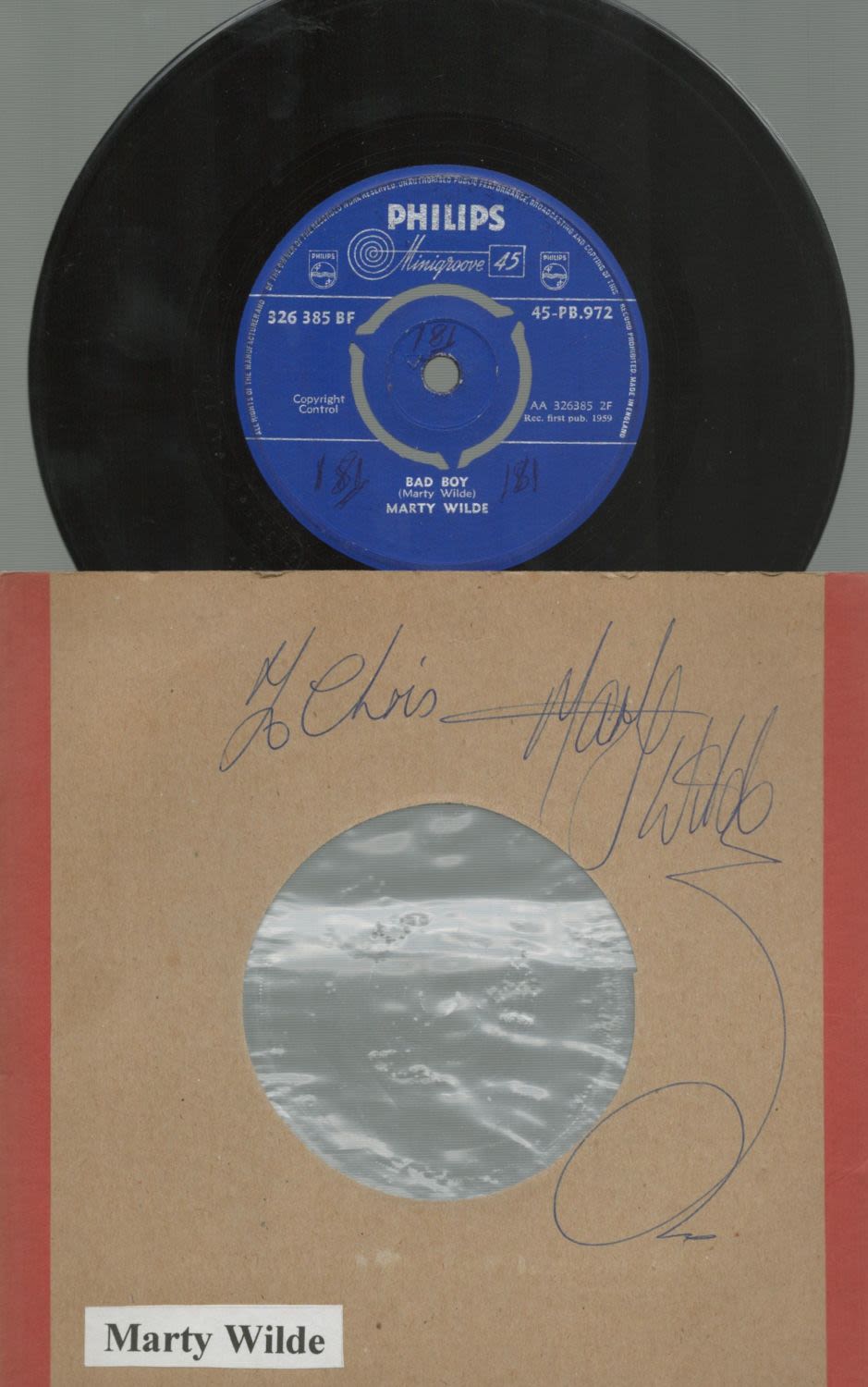 Lot 222: Marty Wilde signed record sleeve dedicated includes Philips...