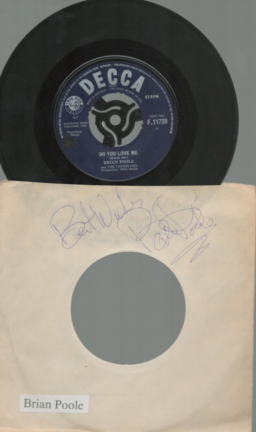 Lot 232: Brian Poole signed record sleeve includes Decca 45rpm...