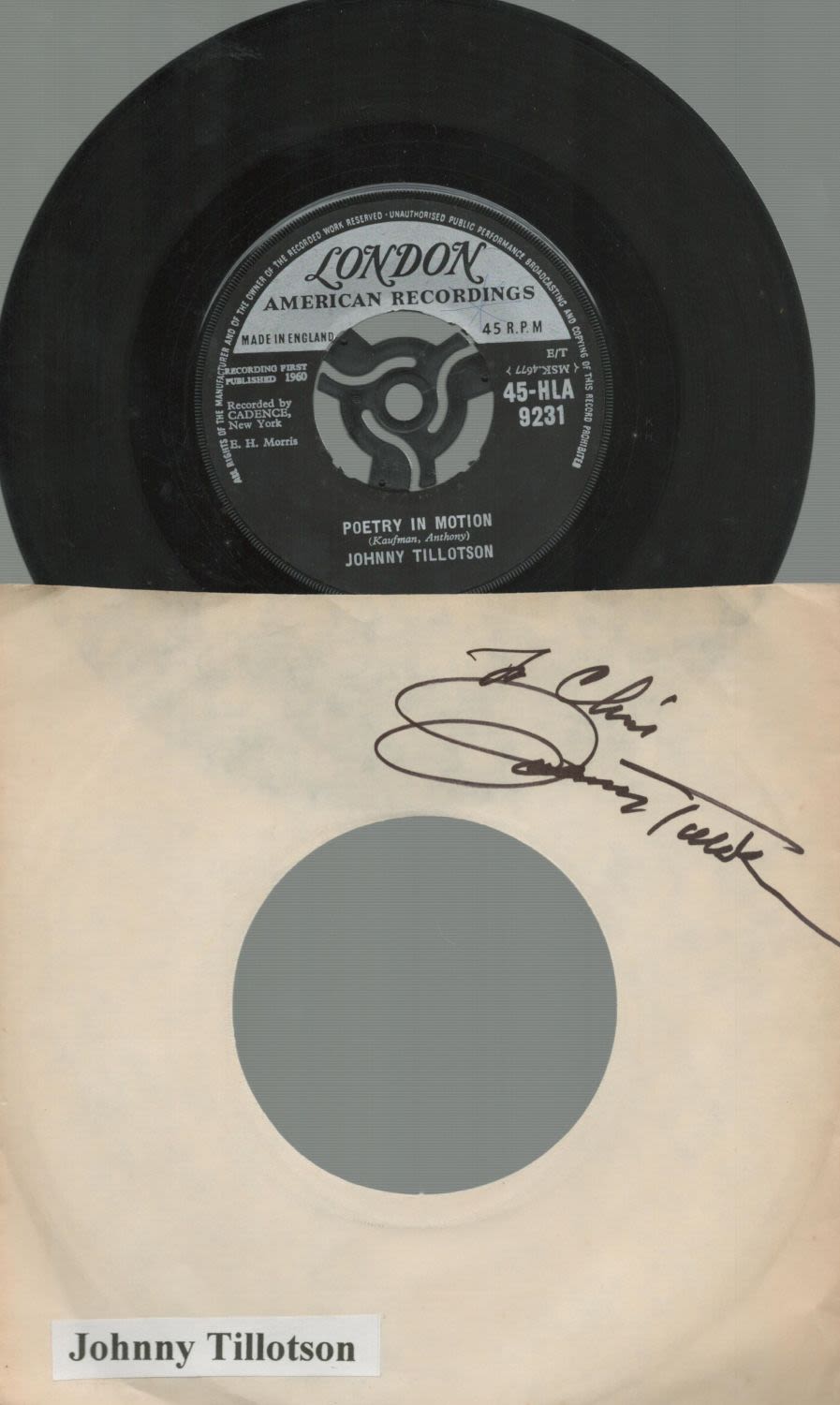 Lot 235: Johnny Tillotson signed record sleeve dedicated includes London...