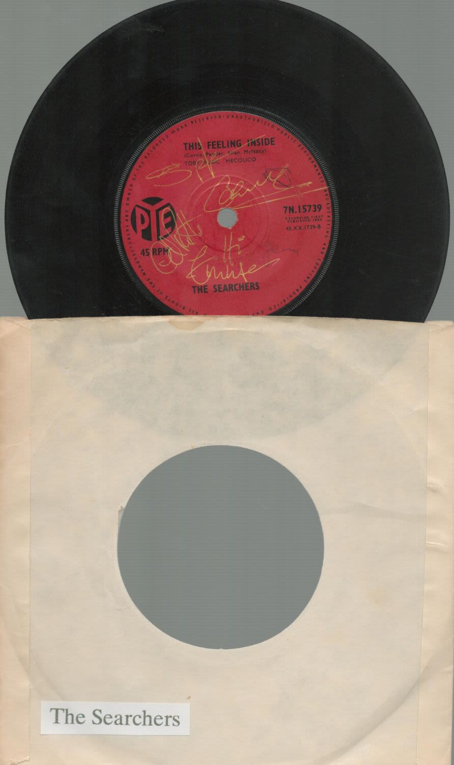 Lot 236: The Searchers signed record PYE 45rpm vinyl This...