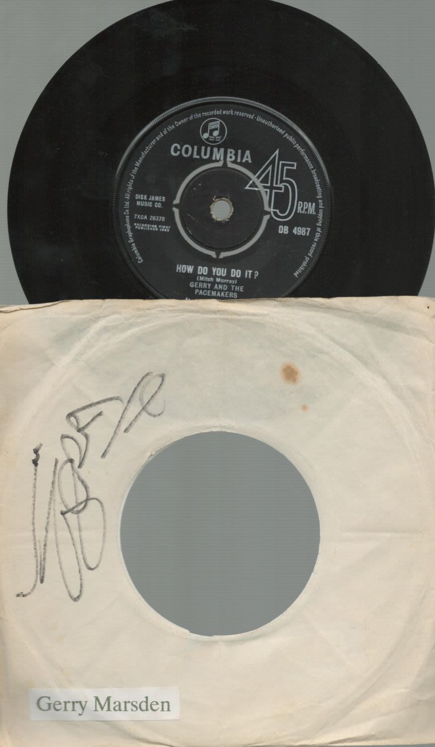 Lot 240: Gerry Marsden signed record sleeve includes Columbia 45rpm...