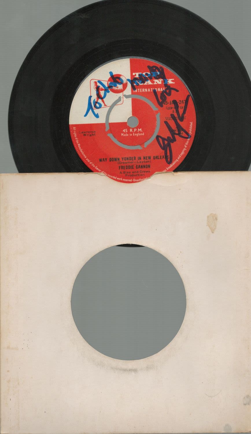 Lot 243: Freddie Cannon signed Top Rank 45rpm Vinyl Way...