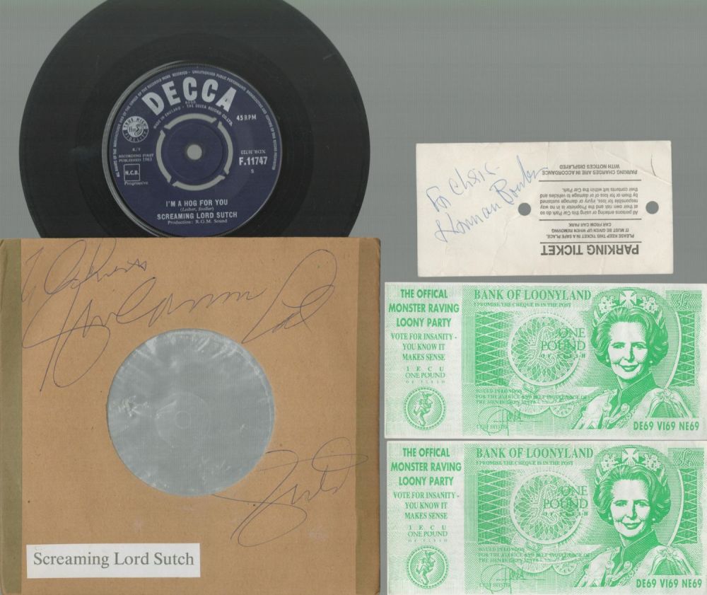 Lot 244: Screaming Lord Sutch signed Record sleeve includes Decca...