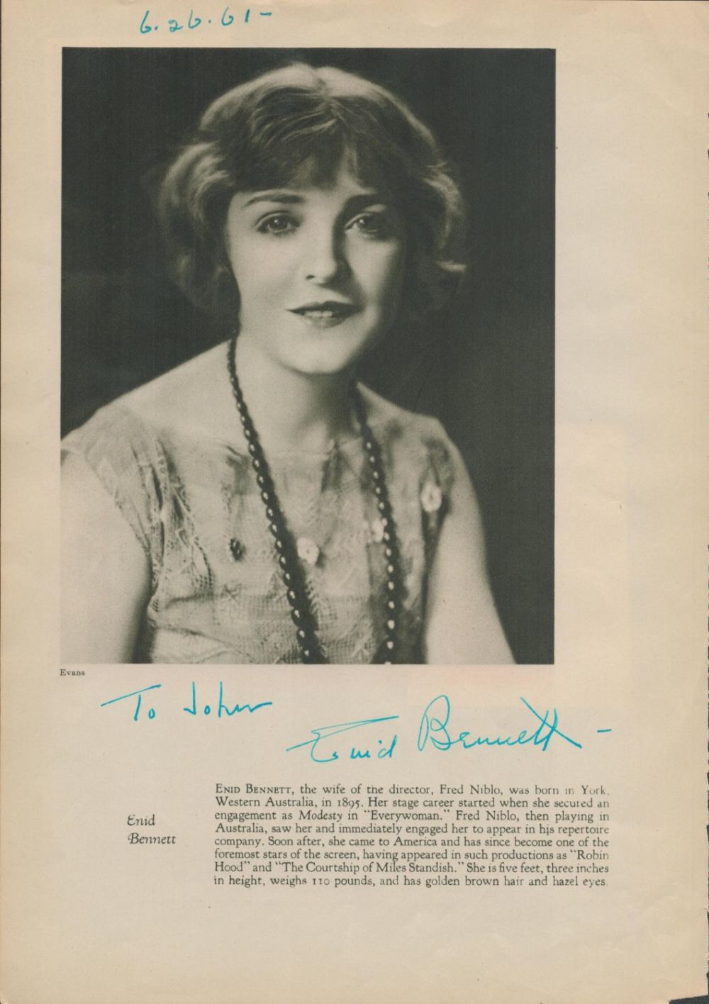 Lot 247: Enid Bennett signed 10x8 vintage black and white...