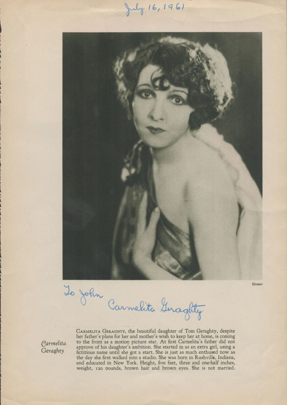 Lot 252: Carmelita Geraghty signed 10x8 black and white vintage...