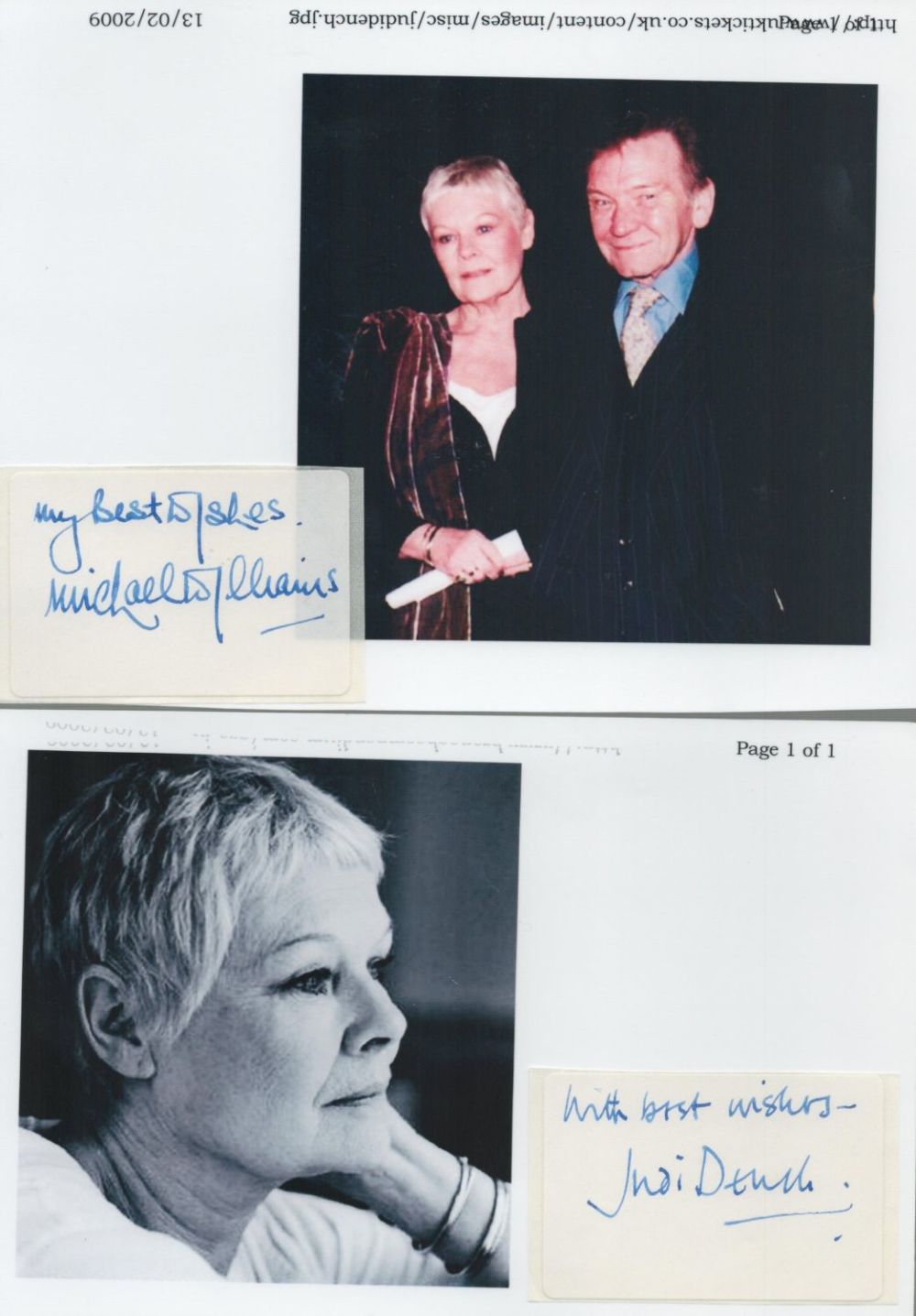 Lot 291: Judi Dench and Michael Williams signed 4x2 postage...