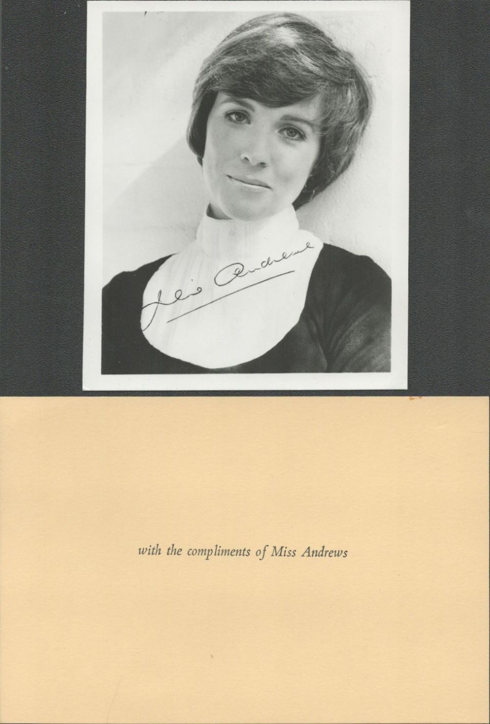 Lot 357: Julie Andrews signed 4x3 black and white vintage...
