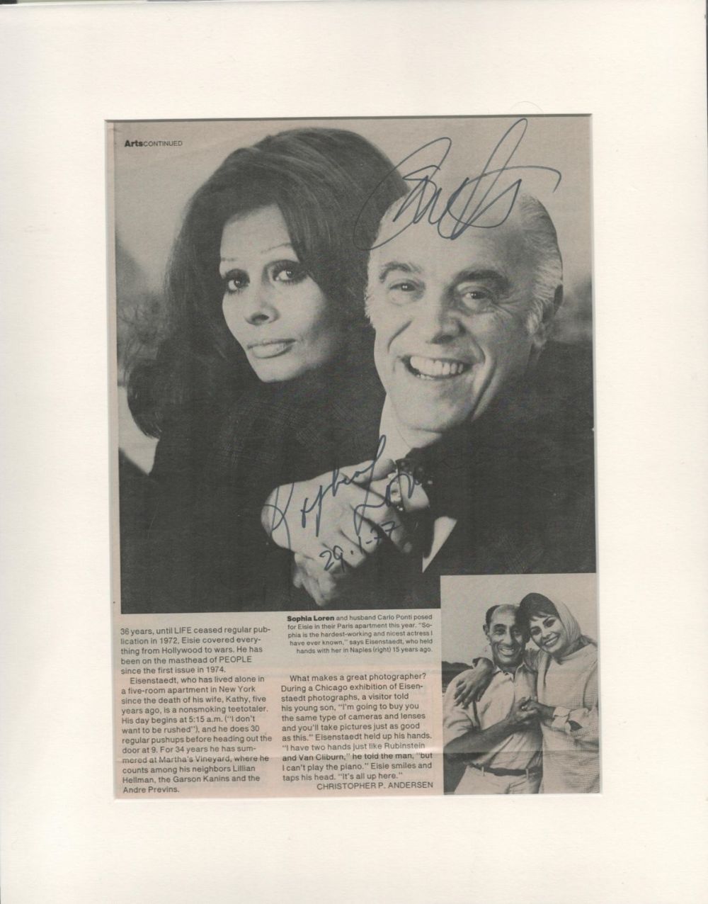Lot 419: Sophia Loren and Carlo Ponti signed 14x11 mounted...