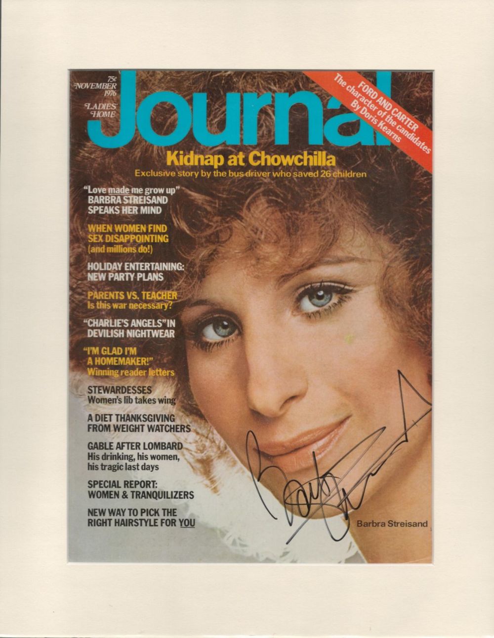 Lot 428: Barbara Streisand signed 14x11 overall mounted colour magazine...