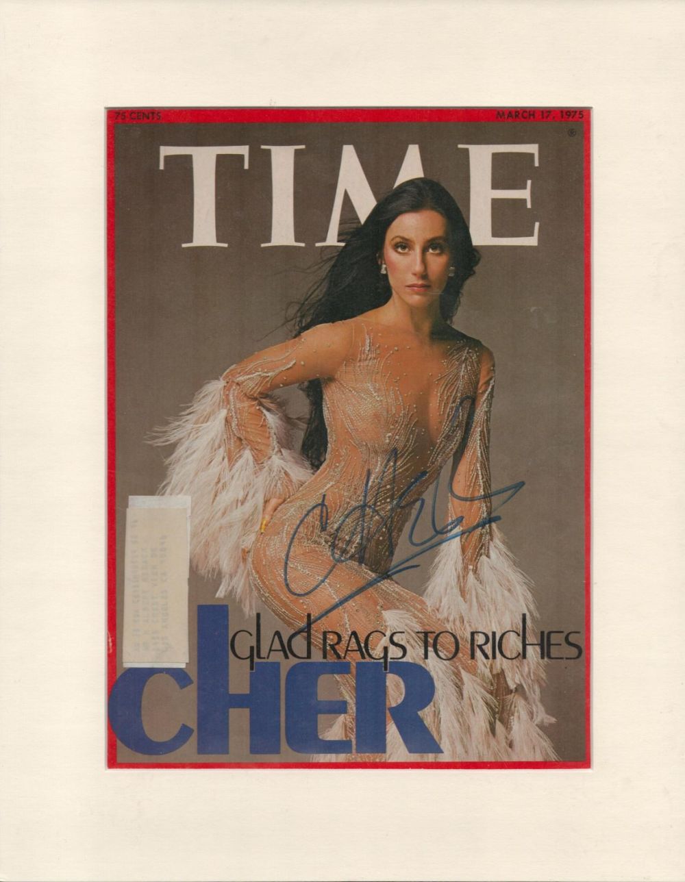 Lot 433: Cher signed 14x11 overall mounted Time Magazine colour...