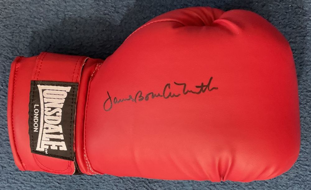 Lot 543: James Bonecrusher Smith Signed Red Lonsdale Boxing Glove....