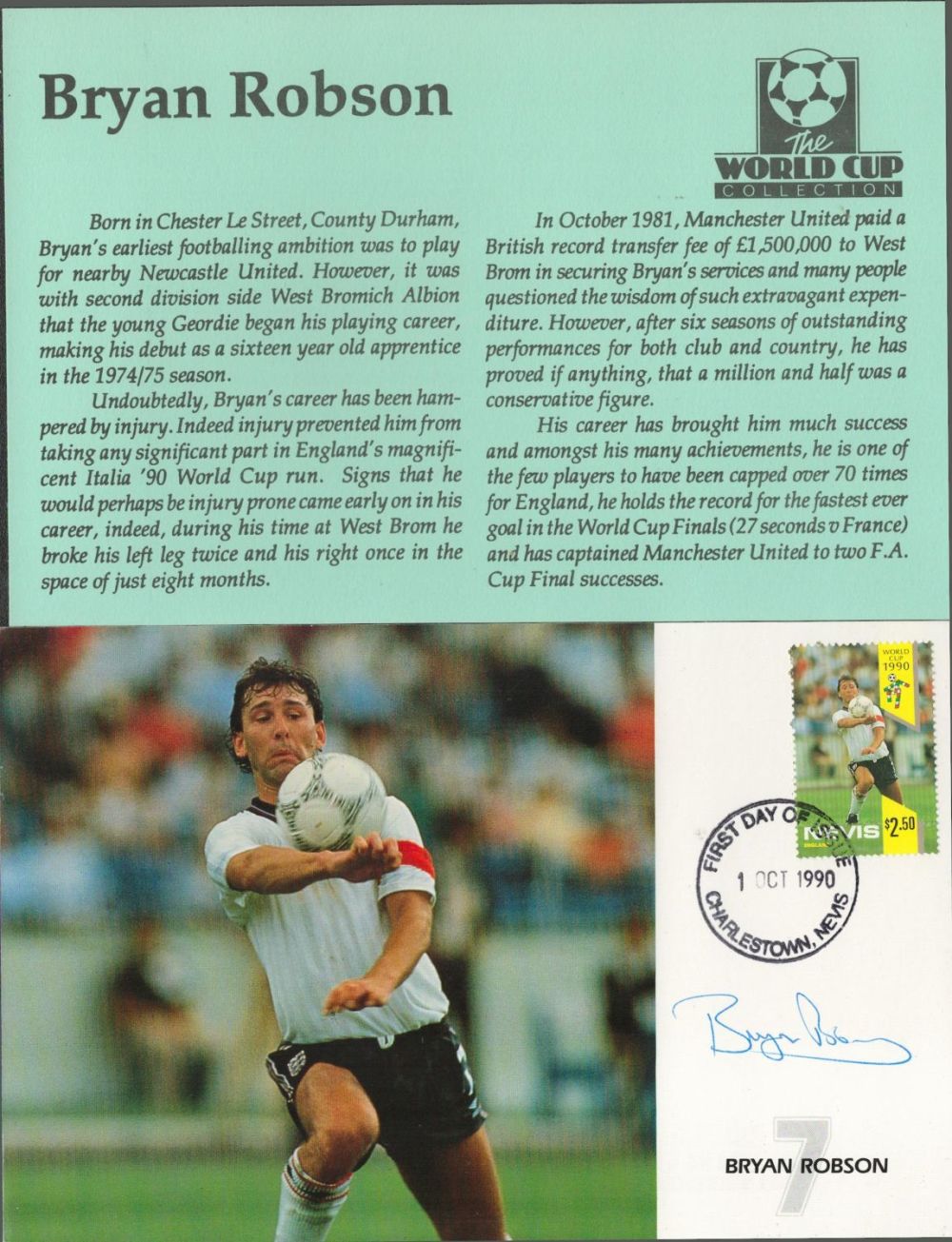 Lot 602: Bryan Robson signed first day of issue postcard....