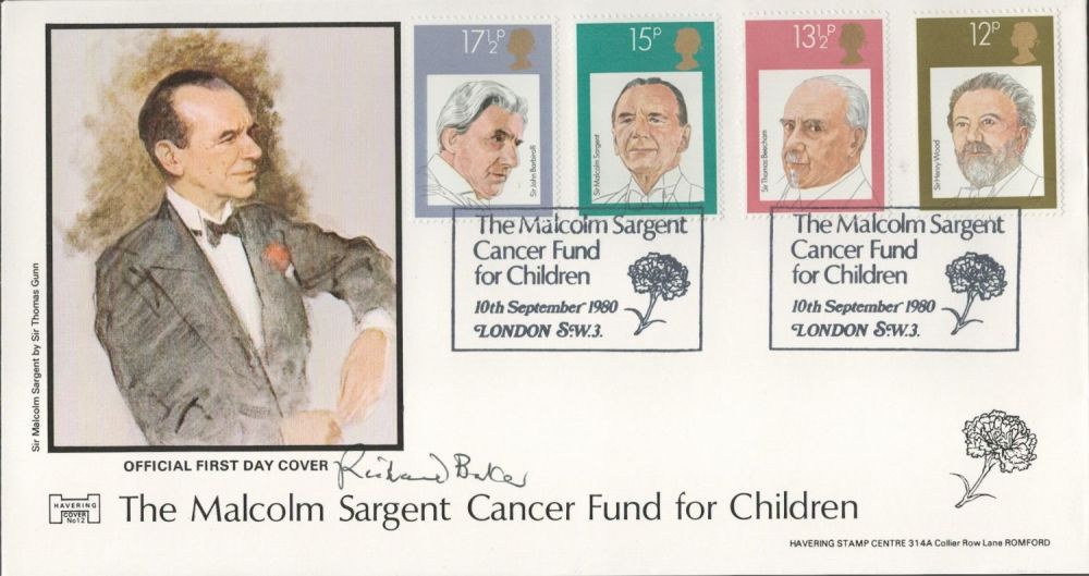 Lot 632: Richard Baker signed FDC. 2 postmark stamps The...