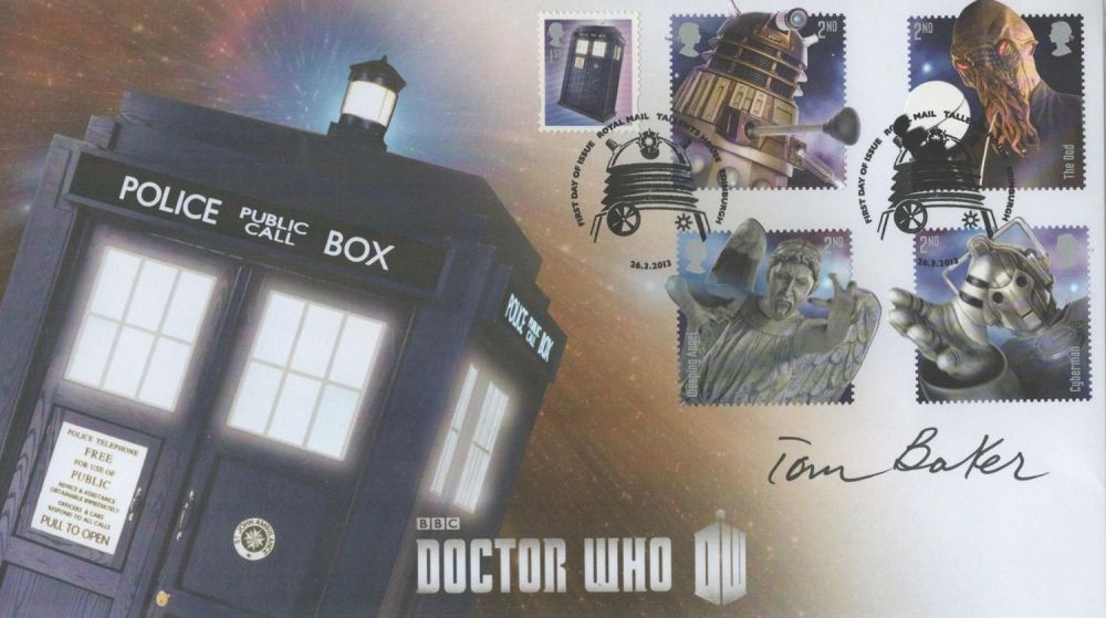 Lot 635: Tom Baker signed Doctor Who FDC. Includes 2...