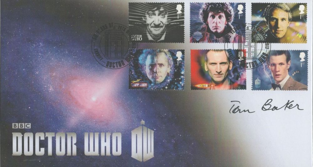 Lot 638: Tom Baker signed Doctor Who FDC. Includes 2...
