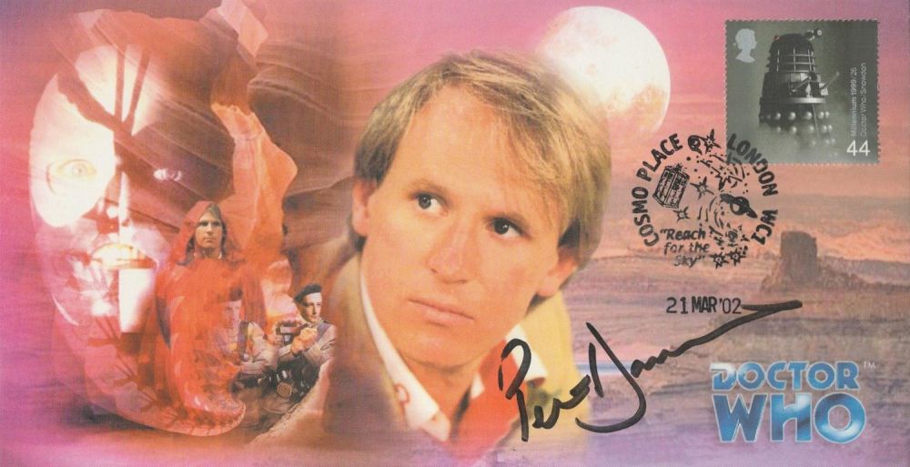 Lot 649: Peter Davison signed Doctor Who FDC. Postmark Cosmo...