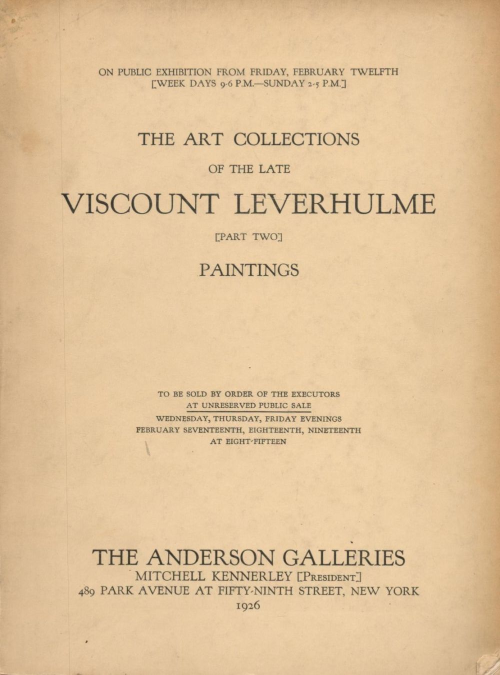 Lot 109: The Art Collections of the late Viscount Leverhulme...