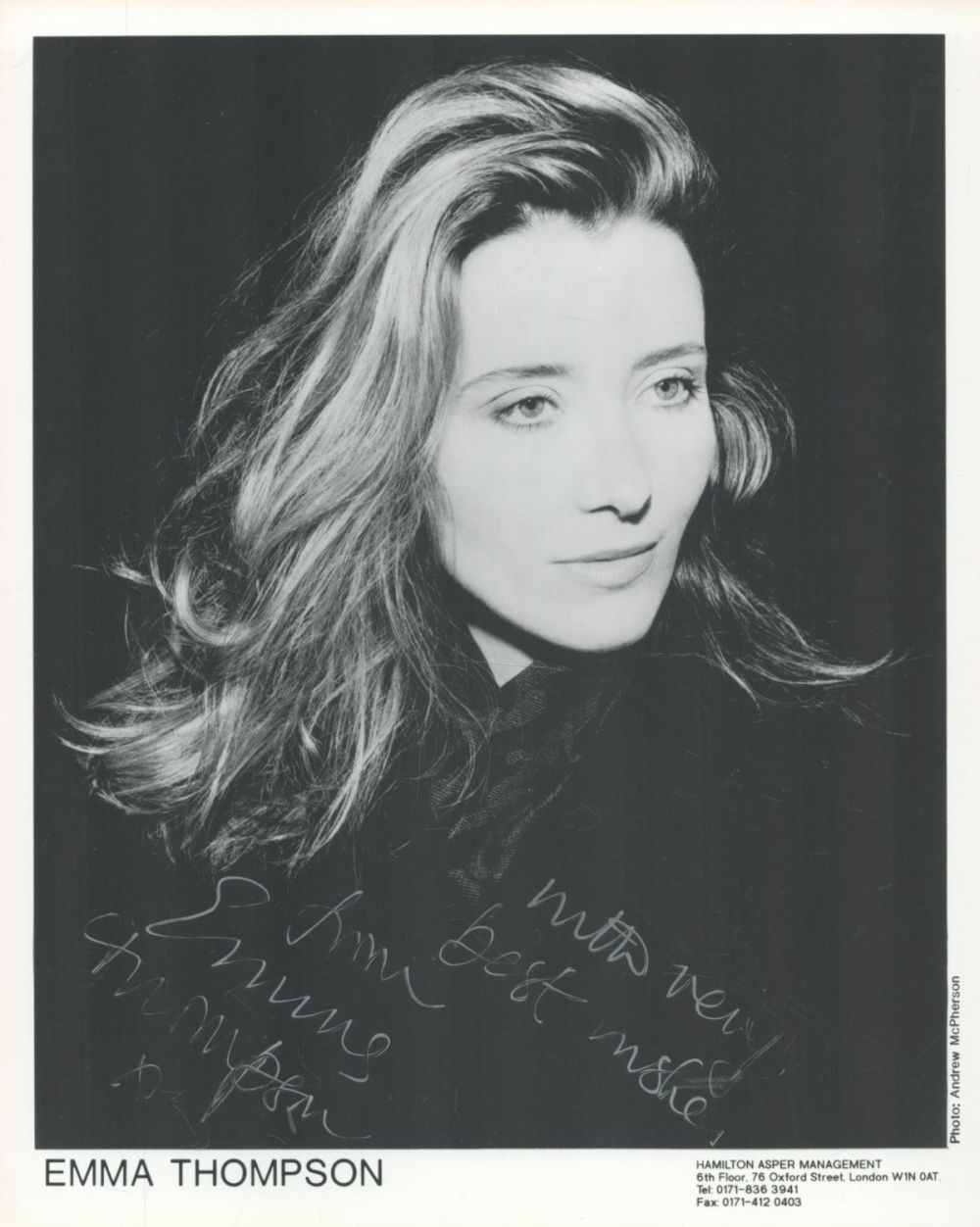 Lot 73: Emma Thompson signed 10 x 8 inch b/w...