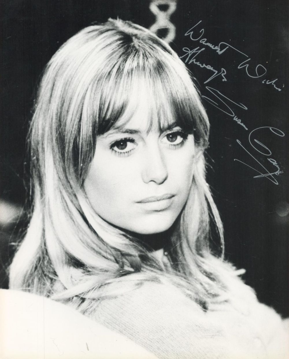 Lot 105: Susan George signed 10 x 8 inch b/w...