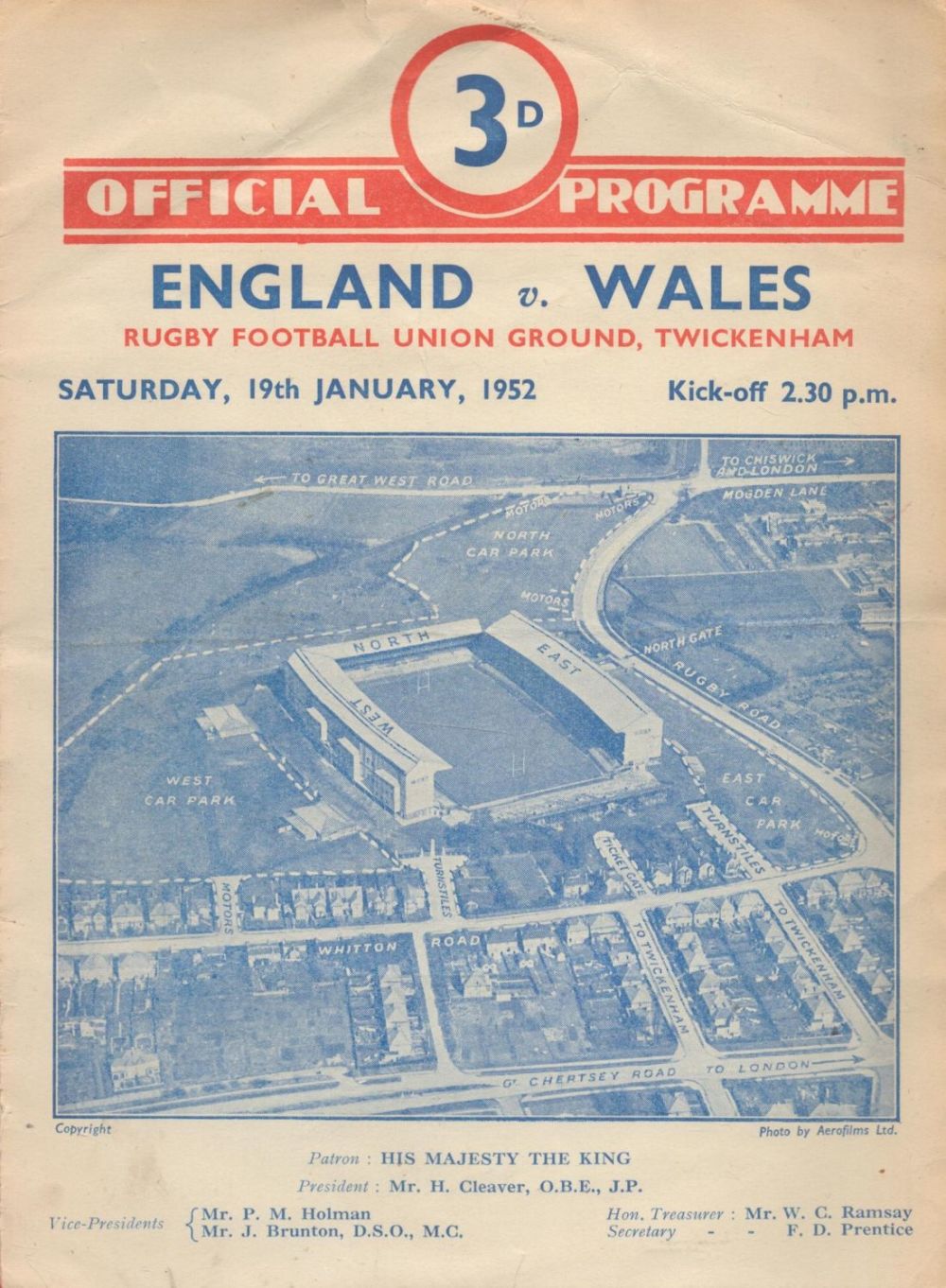 Lot 131: Four page official programme for England v Wales...