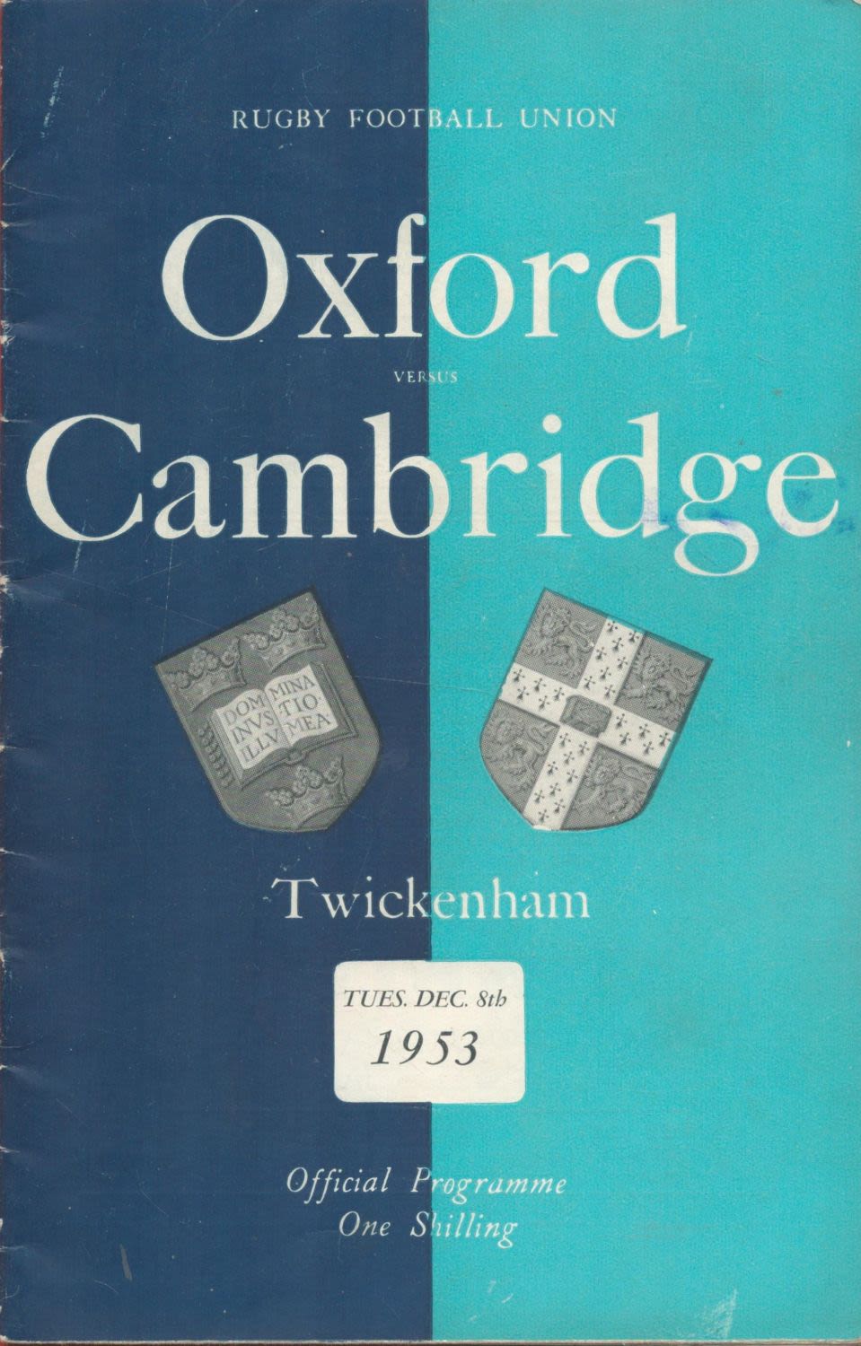 Lot 132: Official programme for Oxford v Cambridge Varsity rugby...