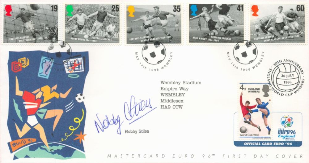 Lot 177: Football Nobby Stiles signed Euro 96 Mastercard commemorative...