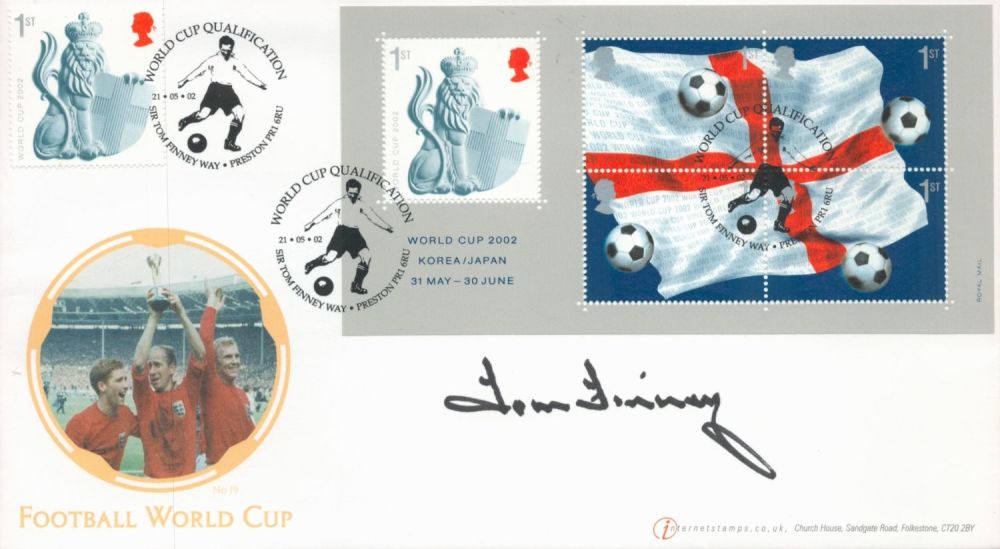 Lot 190: Football Tom Finney signed Football World Cup Internetstamps...